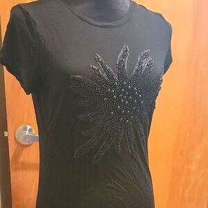 Gracia Black Beaded T Shirt Sz Med